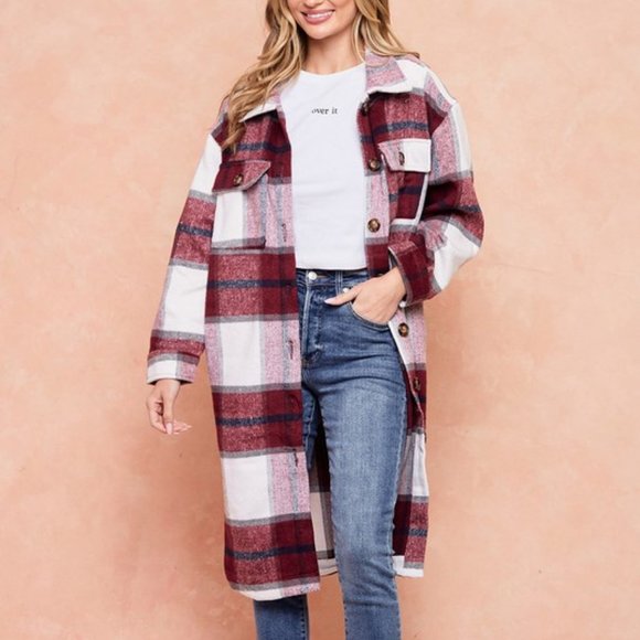 NEW ON BLUE plaid western boho shacket jacket shirt brushed flannel SM-LG DUSTER - Picture 4 of 9